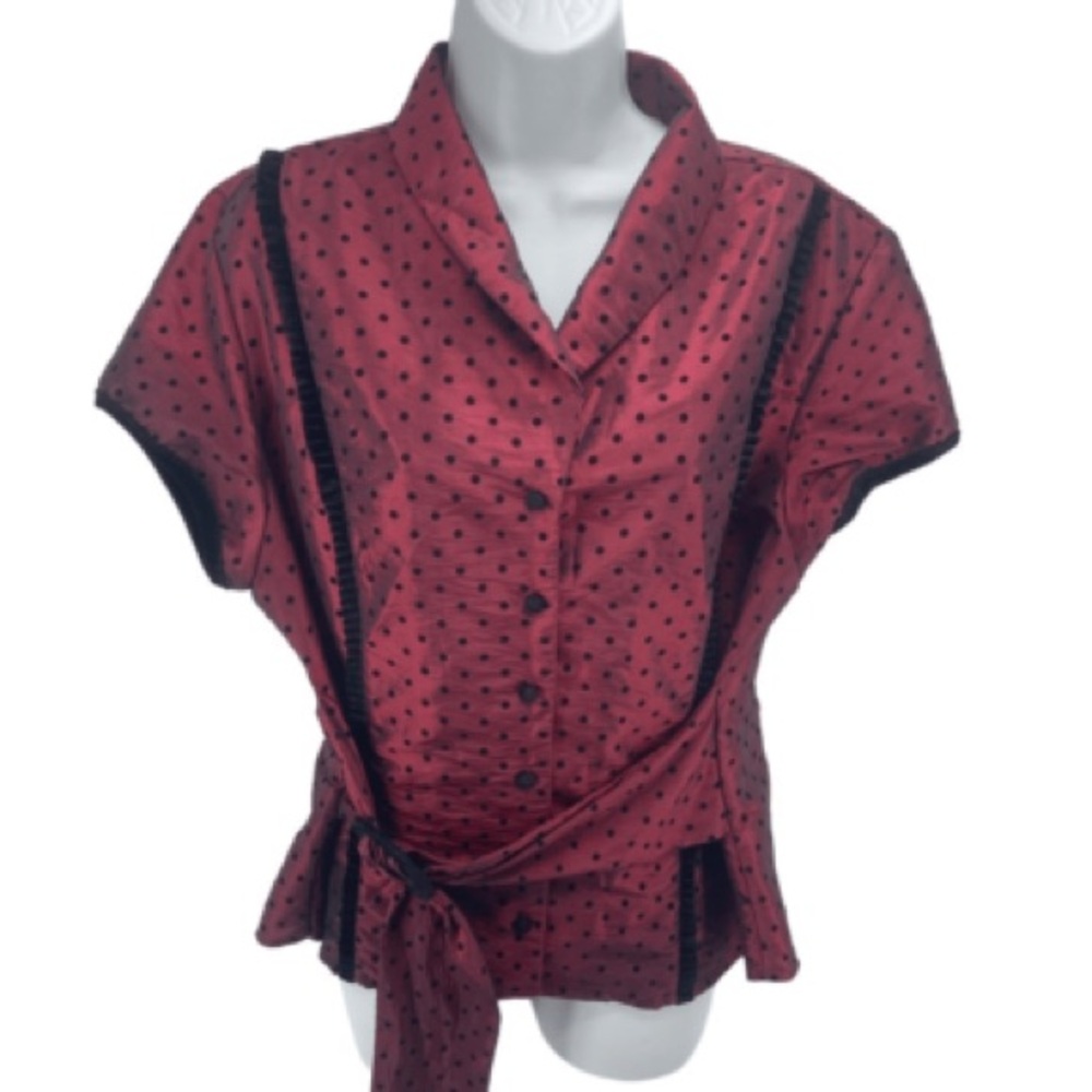 Signature by Larry Levine Red Wrap Blouse with Notched Collar